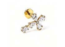 labret titane ASTM F136 PVD Gold croix zircon blanc