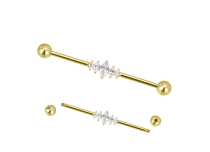barbell industriel titane gold losange strass blanc