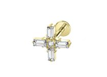 Labret Titane pvd gold ASTM F136 interne 1,2x8 croix strass blanc | iTC