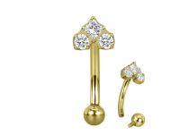 Micro banane titane PVD gold 1.2x8 cœur facetté serti strass blanc