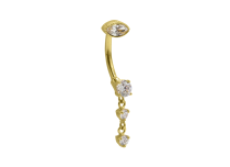 Banane acier PVD gold interne strass rond blanc pendant double strass ITC Piercing