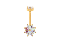 Banane titane PVD gold interne 1.6x10 motif étoile de glace bleu clair et blanc irisé