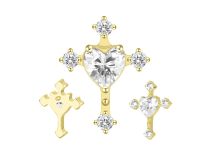 Accessoire interne titane PVD gold 0.9 mm croix ornée strass blanc