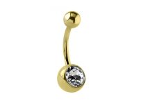 Bijou nombril titane doré 1,6x10 et 1,6x12 mm avec cristaux blancs