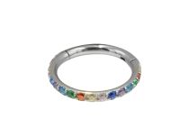 Anneau charnière en titane stérile 1,2x8 mm avec strass multicolores.