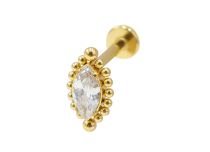 Labret Titanium PVD Gold Wewnętrzny sterylny wzór owalne ozdobne cyrkonie BL| Itc